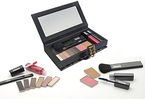 Plum Neutral Palette with Travel Organizer: 6 Eyeshadows, 1 Blush, 1 Bronzer, 1 Lip Gloss, 1 Ebony Mascara, 2 Brushes - Wild Leopard Print Magnetic Makeup Clutch Wallet with Cosmetic Mirror