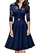 MISSMAY Women's Vintage 1950s Style 3/4 Sleeve Black Lace Flare A-line Dress (Small, Navy Blue)