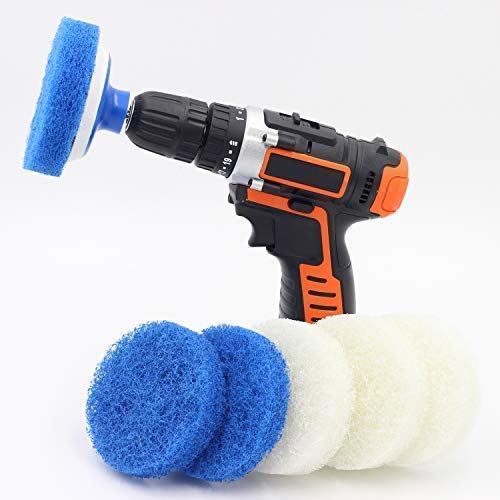 Cooptop Bathroom & Kitchen Cleaning Drill Brush Set - Power Scrub Pad Cleaning Kit - Power Scrubbing Drill Attachment - Cleaning Scouring Pads (Blue&White)