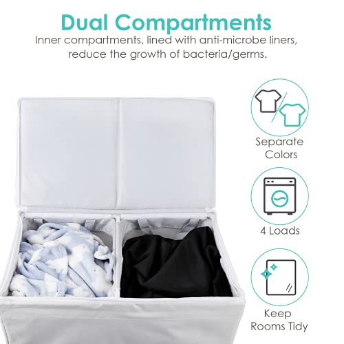 CRZDEAL Double Laundry Hamper with Zippered Lid Fiber Tube Support
