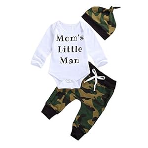 Pasgeboren Baby Jongens Camouflage KledingMama’s Little Man Letter T-Shirt Romper+Broek+Hoed 3 STKS Outfits Set