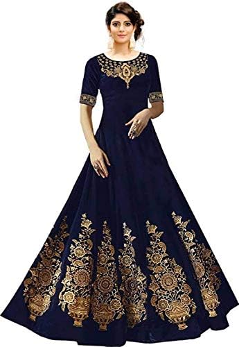 Ghaludi Fab Woman's Embroideried Semi-stitched anarkali Gown(Free size)