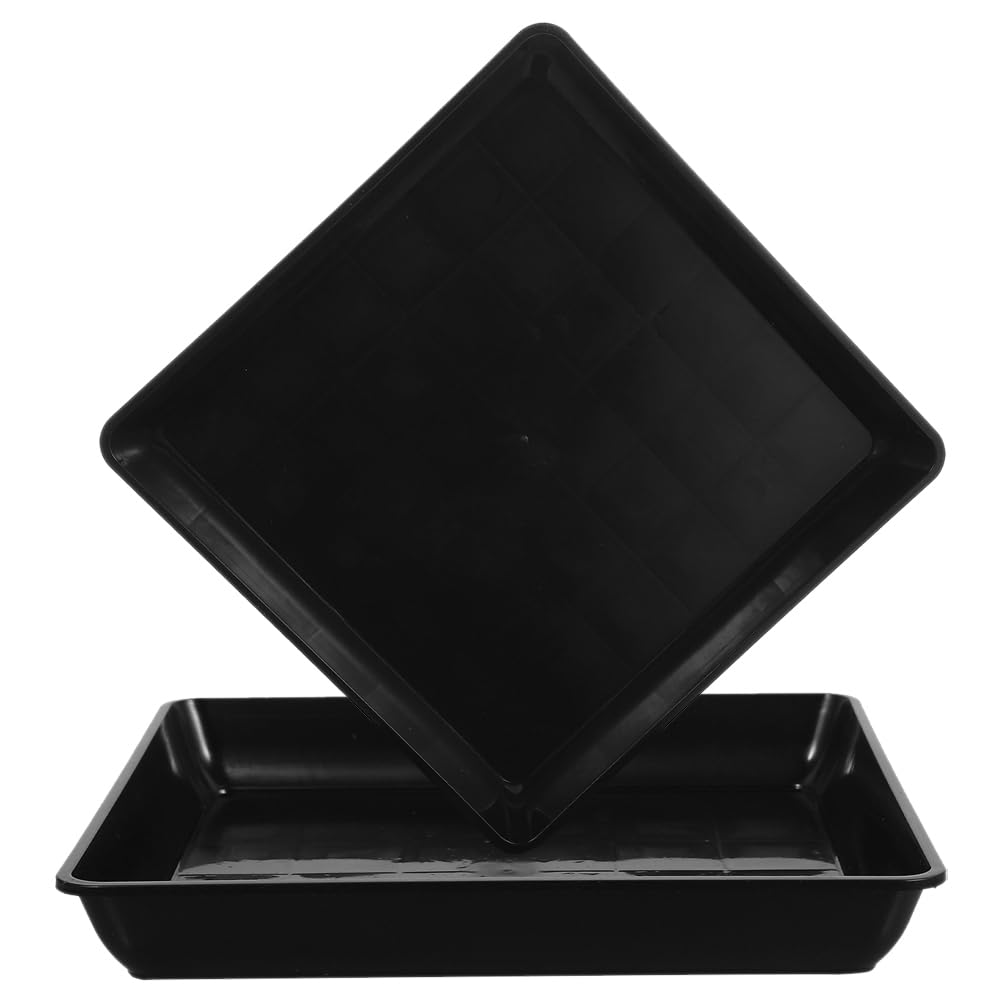 BESPORTBLE Square Plant Saucer: 2Pcs Heavy Duty Plastic Plant Pot Tray, Flower Saucers, 41CM Large Black Garden Water Drip Trays for Indoor Outdoor