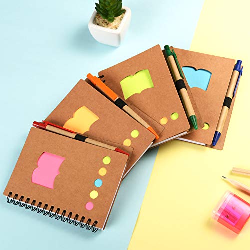 Blulu 4 Pieces Spiral Notebook 280 Sheets Lined Notepad with Sticky Notepads, Page Marker Colored Index Tabs Flags and Pen in Holder (Set 4)
