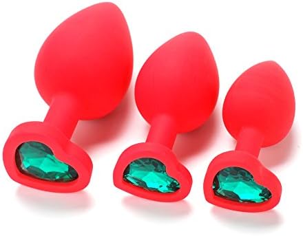 LFJUN 3Pcs/Size Red Soft Silicone Base with Heart Shaped Jeweled Design Sexy Stimulation Toys for Adult,Random Jewel Color