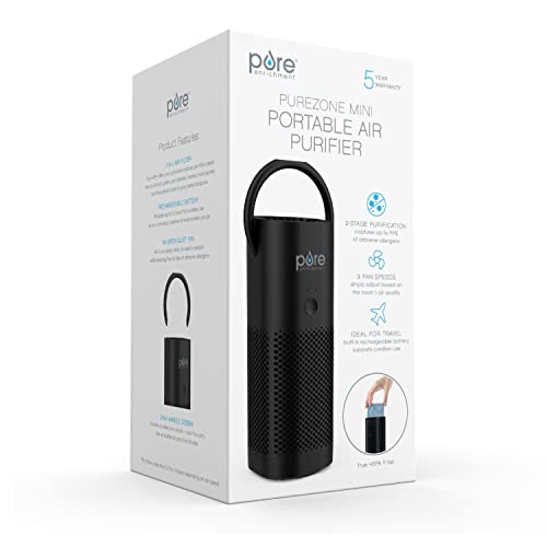 Pure Enrichment PureZone Mini Portable Air Purifier - Cordless True HEPA Filter Cleans Air & Eliminates 99.97% of Dust, Odors, & Allergens Close to You - Cars, School, & Office