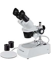 AmScope SE306R PZ Estereomicroscopio binocular frontal, visor WF10x y WF20x, ampliación 10X 80X, objetivos 2X y 4X, fuente de luz halógena superior e inferior, con soporte, 120V