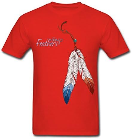 Men's Wings Feathers Tee,Native American Indian Feathers Tribal Pattern Unisex T-Shirt 068 (Red, XX-Large)