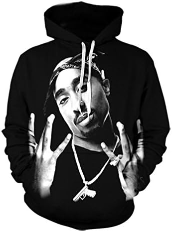 Men'S Hip Hop 3D Hoodie Sweatshirt Character Print Tupac 2Pac Long Sleeves Hoodies Pullover Black Clothing Dropship