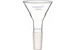 Labasics Glass Short Stem Powder Funnel with 75 mm Top Outer Dimension and 24/40 Inner Joint, Lab Glassware for Filtration and Transfer