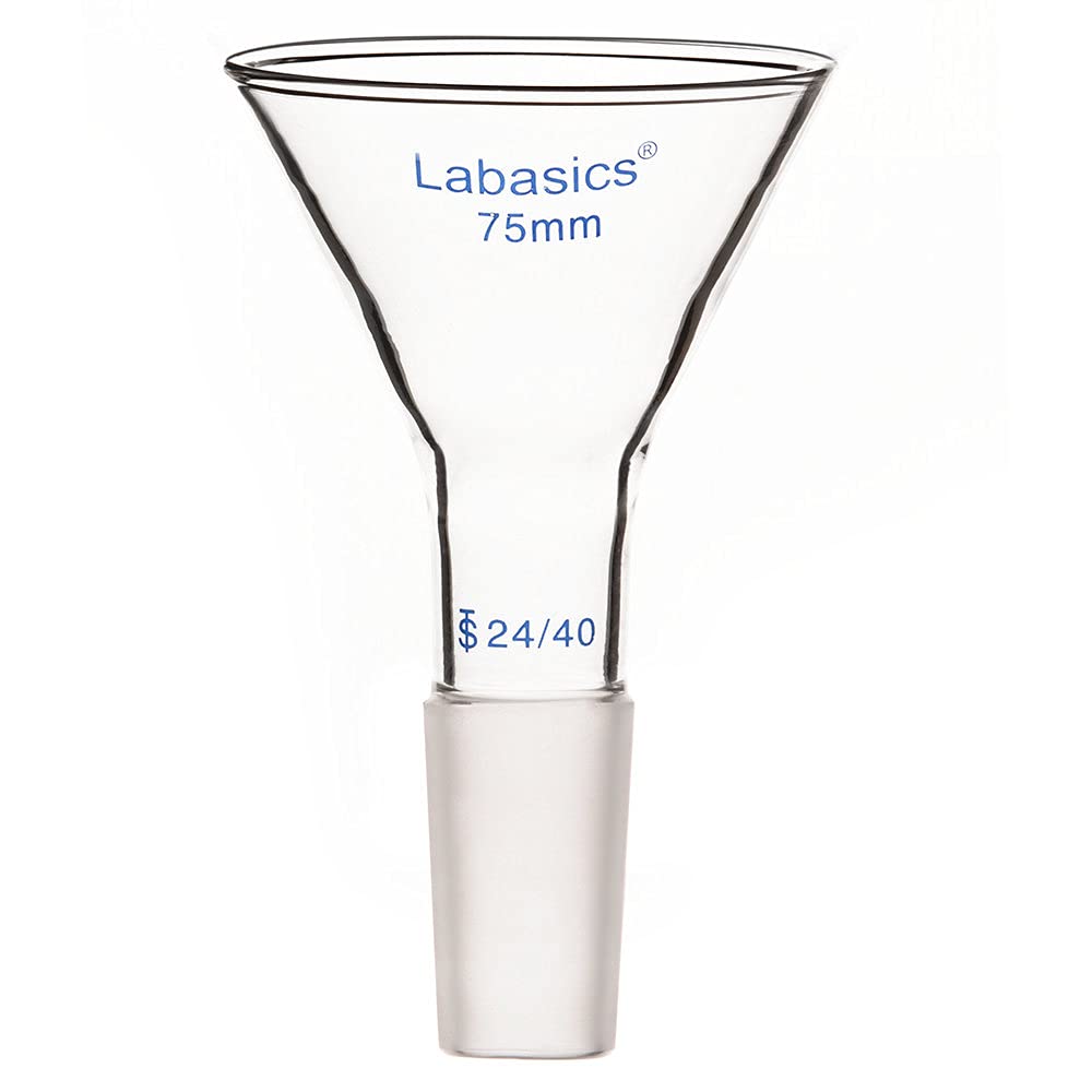 Labasics Glass Short Stem Powder Funnel with 75 mm Top Outer Dimension and 24/40 Inner Joint Filter Funnel Glass Funnel (OD 75mm)