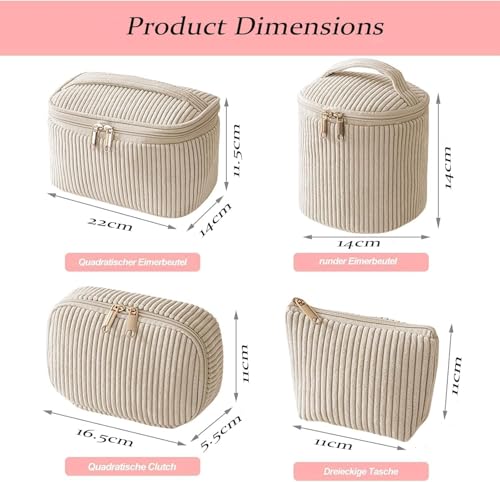 Last page® Cosmetic Bags Set, 4PCS Corduroy Cosmetic Storage Bag, Women's Makeup Bag Set, Travel Toiletry Bag, Makeups Organizer with Zipper, Perfect for Travel, Daily Organization