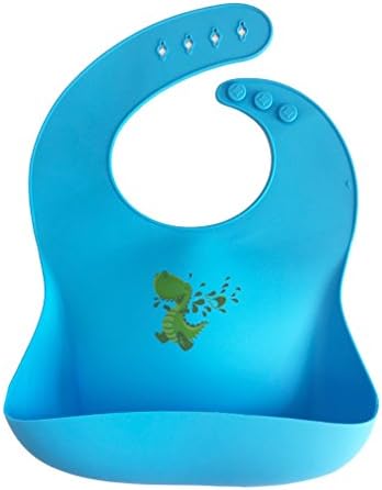Giggle Burp Cute Waterproof Soft Silicone Baby Bibs - Comfortable &amp; Adjustable Feeding Bib With Pocket for Infants &amp; Toddlers - Easy To Clean Portable Keeps Stains Off Unisex (Droolasaurus Rex Blue)