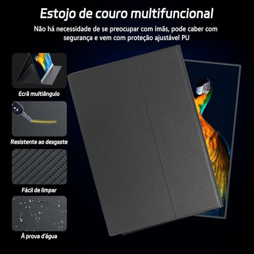 Monitor Portátil Touchscreen 15.6" - Tela Externa Full HD 1080P, Toque de 10 Pontos, Dual Type-C Mini HDMI, Alto-falantes Integrados e Capa Protetora, Plug & Play para Laptop, PC, Mac e Celular