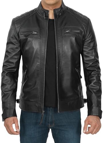 Cow Hide Men's Classic Retro Black Real Leather Motorcycle Biker