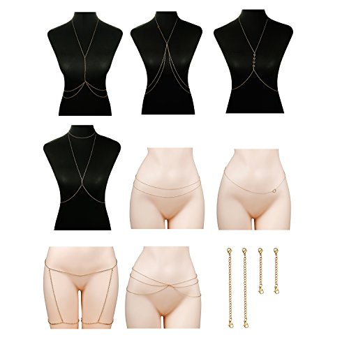 Finrezio Thin Sexy Gold Cross Body Belly Chains Necklace Jewelry for Women 4Pcs a Set (Style AA:8 pcs Body Belly Chain) - Thumbnail 7
