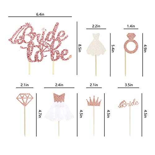 Bride to be Cake Topper Diamond Ring Wedding Dress Cupcake Toppers for Bridal Shower Decorations, Rose Gold Wedding Engagement Party Cake Decorations,37 Pcs