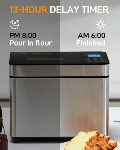 25-IN-1 Automatic Bread Machine | 2lb Size with Visible Lid, Auto Nut Dispenser, One-Touch Display, 13-Hour Delay Timer & Recipes – Easy to Use, High Success for Homemade Bread