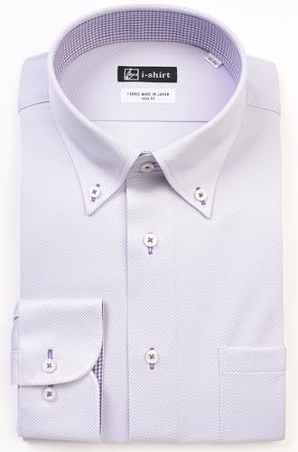 i-Shirt(アイシャツ) 完全ノーアイロン ストレッチ 吸水速乾 リラックスフィット 長袖 胴回りゆったり L~8Lサイズ アイシャツ ワイシャツ ノンアイロン 形態安定 メンズ ラベンダー カルゼ ボタンダウン リラックスフィット 長袖 M15125004892 首回り49cm×裄丈90cm