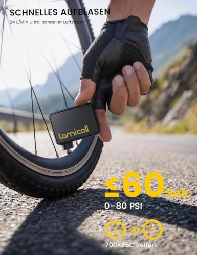 Lamicall Mini Bicycle Pump Electric Air Pump - [Fast & Safe Inflation] 120 PSI Portable Battery Bicycle Pump with Pressure Gauge & Auto Stop, Tiny Compact Bicycle Pump for Road Bike, MTB, E-Bike