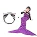 iBose Kids Mermaid Tail Blanket Cat Headband Purple Throw Girl Toddle Long Extra Size Fishtail Sleeping Bag Soft Warm Weighted Receiving Knitted Cover Living Room Car Camp Toy (Blanket-Kids-2)