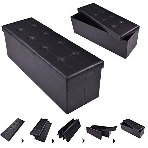 AuAg  43" Folding Storage Ottoman Bench Faux Leather Toy Box/Chest Coffee Table/Foot Rest/Storage Easy to Assemble (Black, 43") - Thumbnail 3