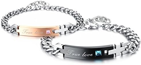 Dixivi Jewelry a Pair Engraved "True Love" Promise Stainless Steel Couple Chain Bracelets