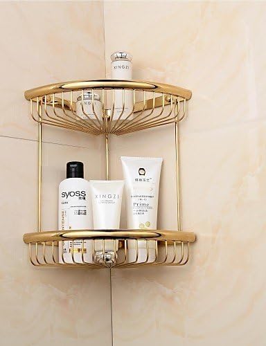 BL@ Golden Finish Triangle Double Shelves Brass Material Wall-mounted Bathroom Soap Basket