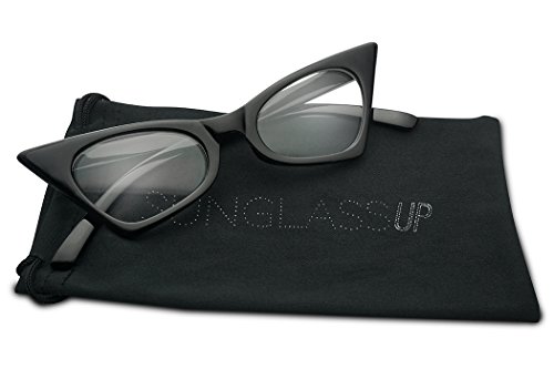 1950's Retro Vintage High Pointed Colorful Clear Lens Geometric Cat Eye Glasses Non-Prescription (Black, Clear) - Thumbnail 2