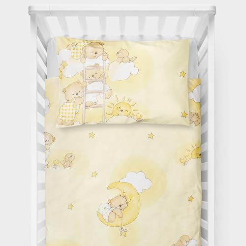 Baby Comfort 4 Piece Toddler Kids Cot Bed Set 135x100 cm Duvet Pillow Duvet Cover Pillowcase 12M+ (Ladders Pink) — image 1
