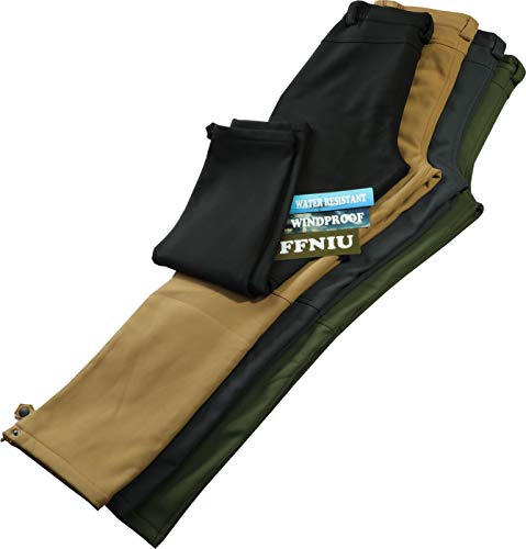 Men's Warm Fleece Lined Pants Softshell Outdoor Hiking Ski Water Resistant Windproof Trousers Brown