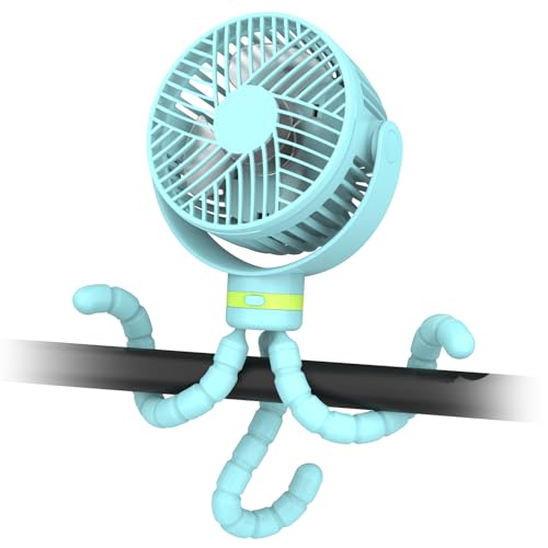 ITSHINY Ventilatore per Passeggino, 8000mAh Ventilatore Portatile Usb Ricaricabile, Ventilatore da tavolo con Treppiede flessibile 4 velocità per Passeggino, Tapis Roulant, Culle, Tenda
