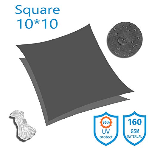 KUD Shade 10’x10′ Square Dark Gray Waterproof Sun Shade Sail Canopy Perfect for Outd ...