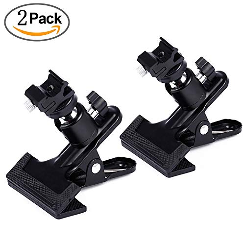 E-Type Flash Hot Shoe Heavy Duty Clip Clamp Flash Reflector Holder Mount with Ball Head Standard 1/4" Screw for Light Stand Bracket DSLR Camera Flash Speedlite Tripod-2Pack - Thumbnail 7