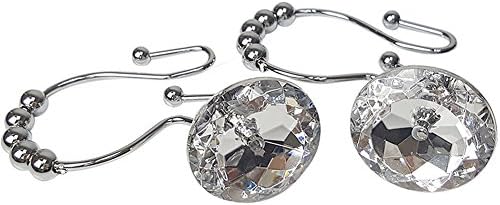 ZILucky Shower Curtain Hooks Rings Double Glide Clear Crystal Stainless Steel Rustproof Metal Hangers Home Bathroom Fashion Decorative, Set of 12 Hooks (Clear)