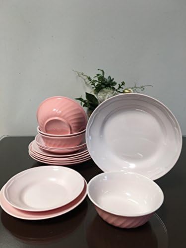 MrTableware Melamine Dinnerware 2 Tone Pink/White Set (16-piece set)