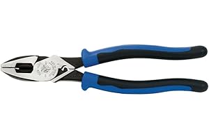 Klein Tools J2000-9NECRTP Side Cutter Linemans Pliers, with Tape Pulling and Wire Crimping, High Leverage, 9-Inch