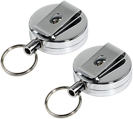 Retractable Reel Keychain Metal Pull ID Badge Key Card with Belt Loop Clasp Car Key Holder Belt Clip Anti-lost Pull Keychain with 23.6" Steel Wire (Pack of 2)