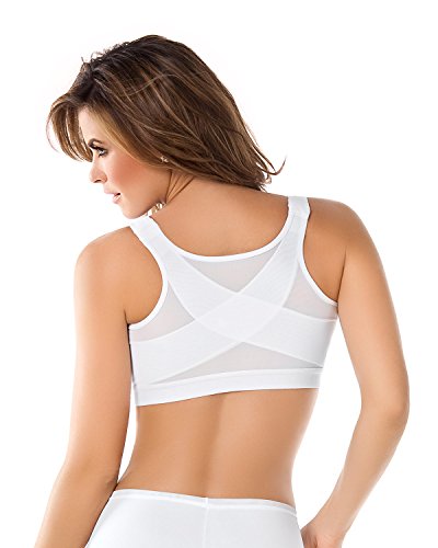 Leonisa Women's Posture Corrector Wireless Back Support Front Closure Bra, White 42D
