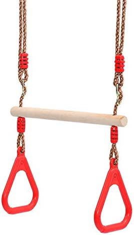 Amazon.com: Pellor Playground Barra de columpio trapezoidal de madera para niños con anillos de plástico para gimnasio para diversión en interiores y exteriores, Cuerda de polipropileno columpio rojo: Toys \u0026 Games