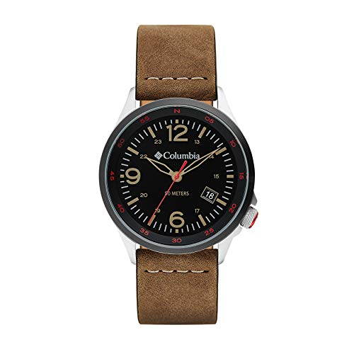 Reloj de cuarzo de acero inoxidable Columbia Canyon Ridge con correa de cuero, marrón, 10 (modelo: CSC02-001)