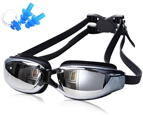 Mojing newest Leak Proof Swim Goggles antifog UV Protective Lenses Unisex for Swim Diving Racing - Gift Ear Plug, Nose Clip, Case (black)