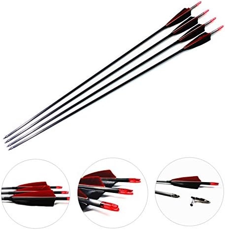 MS JUMPPER Carbon Archery Arrows 340 Spine Hunting Shaft with Natural Feathers and Removable Tips for Compound Recurve Bows (Pack of 6)
