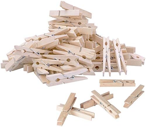 Multi-function Mini Wooden Clothespins Paper Peg pin Craft Wood Photo Hanging Clips Snack Bag Clip Steel Spring, DIY Art Wall for Room, Christmas, Party Decoration, Home School Arts Crafts Decor(100p)