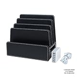 MobileVision Charging Station Slim Black Faux Leather Executive Multi Device Organizer for Smartphones Tablets & Laptops Includes Charging Strip Combo