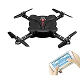 Hobbylane Altitude Hold Folding Drone with Camera FPV, Flexible Foldable Aerofoils Quadcopter with Mobile Phone App Wifi Control, UAV 6-Axis Gyro Gravity Sensor RTF Helicopter Toys for Adults (Black)