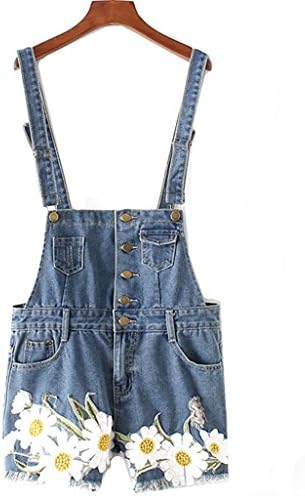 Season Show Womens Plus Size Flower Denim Bib Overall Shorts Shortalls 18W Blue