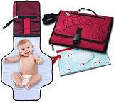 SsdSun Portable Changing Pad - Lightweight and Safe Travel Station Kit for Baby Diapering - Waterproof Padded Extra Long Mat - Built-in Head Pillow - Organizer with 4 Pockets - Bonus Wet Wipe Pouch