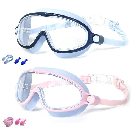 Kids Swim Goggles 2 Pack Pool Goggles Anti-Fog Anti-UV Wide View No Leaking Swimming Goggles for Children 3-14