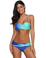 LOSRLY Women Halter Color Block Twist Bandeau Push up Bikini Set Two Pieces Swimsuits-Blue M 8 10